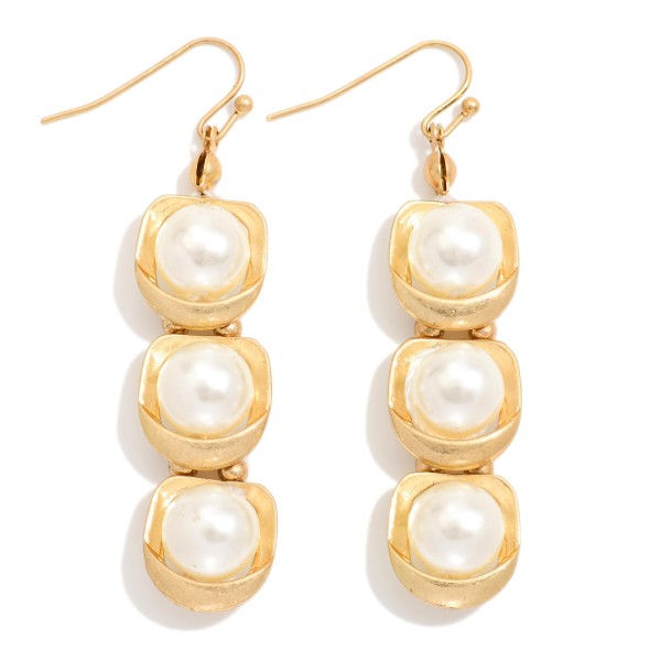 Nesting Pearl With Metal Tone Border Post Drop Earrings 

- Approximately 2" L 