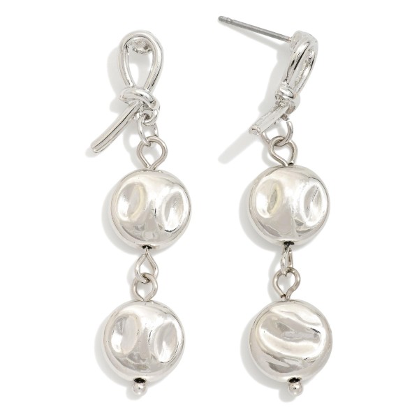 Knotted Metal & Linked Flat Hammered Metal Circle Post Drop Earrings 

- Approximately 1.25" L