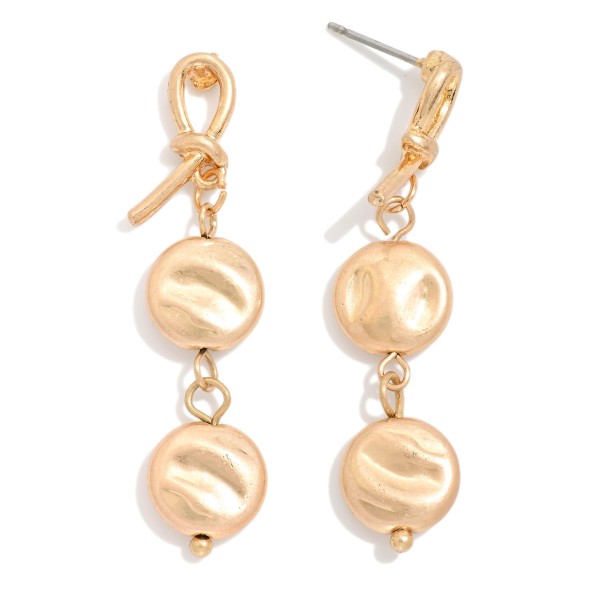 Knotted Metal & Linked Flat Hammered Metal Circle Post Drop Earrings 

- Approximately 1.25" L