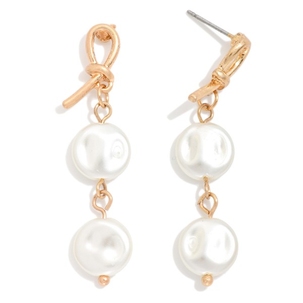 Knotted Metal & Linked Flat Pearl Post Drop Earrings 

- Approximately 1.25" L