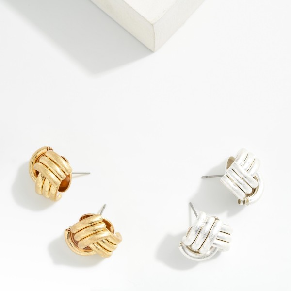 Large Knotted Metal Stud Earrings 

- Approximately .75" L