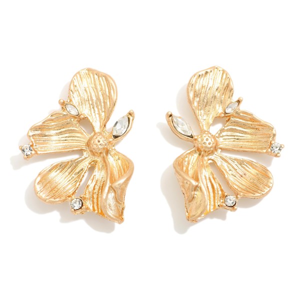 Metal Tone Folded Flower Post Drop Earrings 

- Approximately 1.25" L 