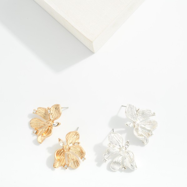 Metal Tone Folded Flower Post Drop Earrings 

- Approximately 1.25" L 