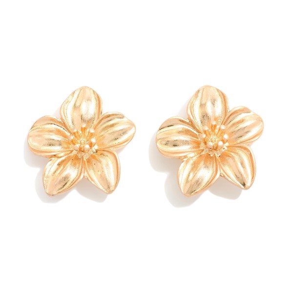 Metal Tone Flower Post Drop Earrings 

- Approximately 1" L