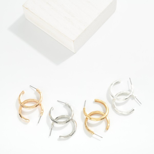 Hammered Metal Hoop Earrings 

- Approximately 1" D