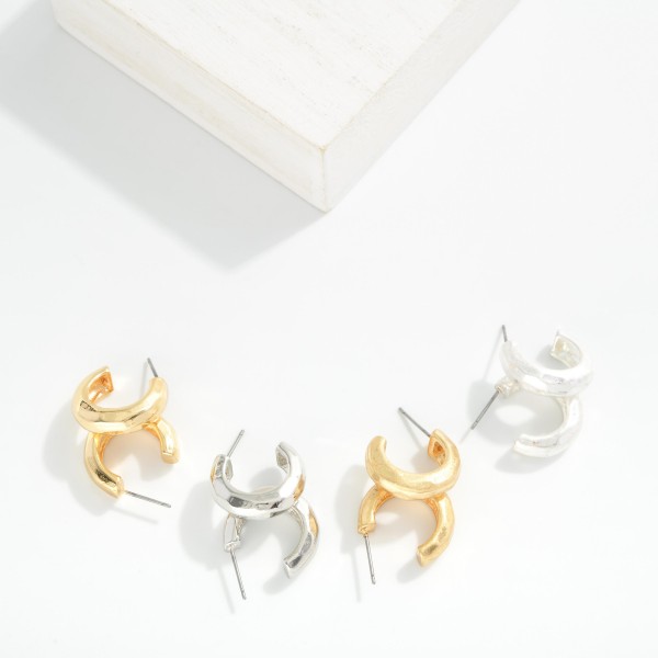 Hammered Metal Hoop Earrings 

- Approximately .5" D