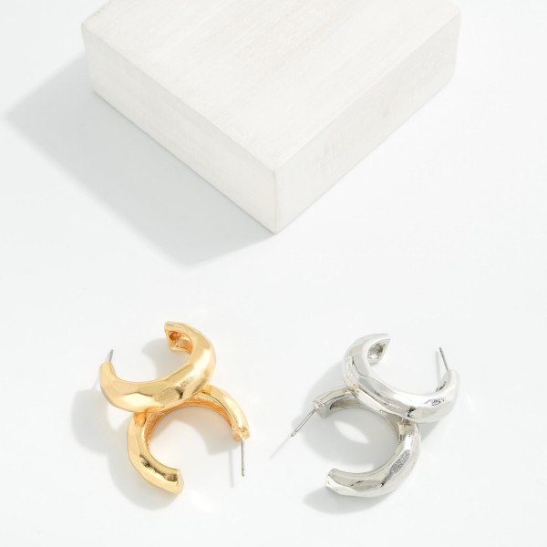 Hammered Metal Hoop Earrings 

- Approximately 1" D