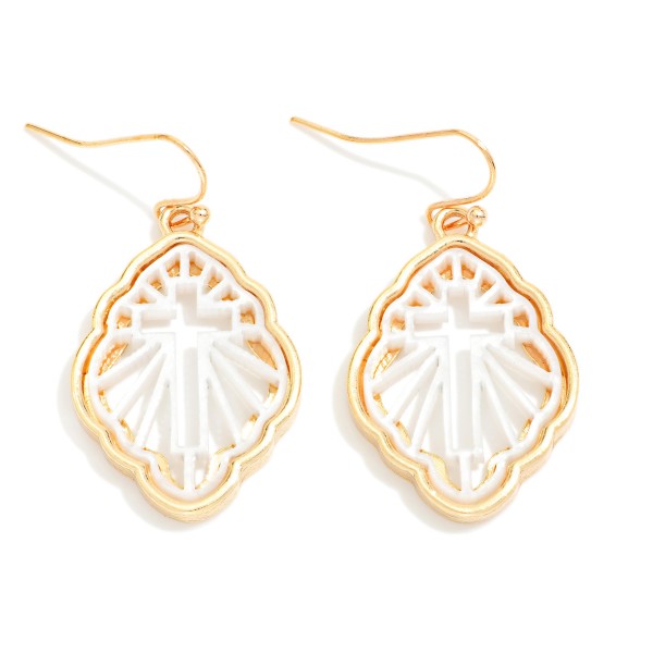Metal Tone Marble Acetate Filigree Drop Earring 

- Approximately 1.50" L 