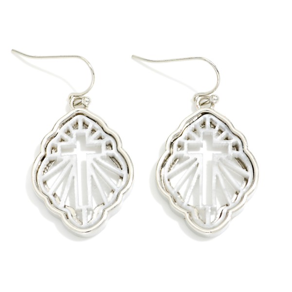 Metal Tone Marble Acetate Filigree Drop Earring 

- Approximately 1.50" L 