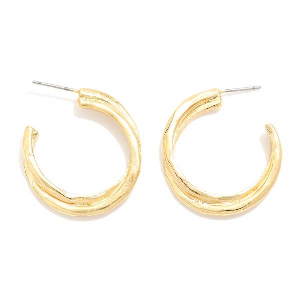 Layered Hammered Metal Hoop Earrings 

- Approximately .75" D