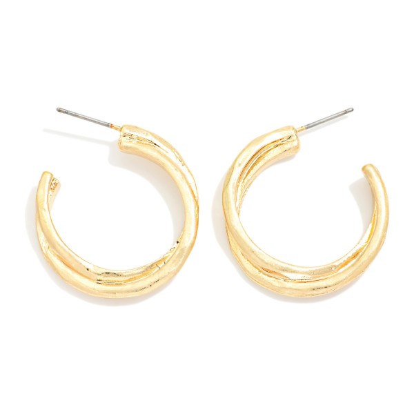Layered Hammered Metal Hoop Earrings 

- Approximately .75" D