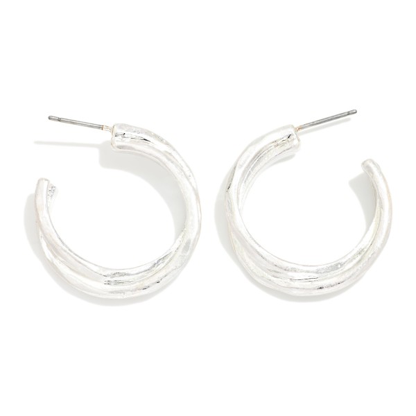 Layered Hammered Metal Hoop Earrings 

- Approximately .75" D