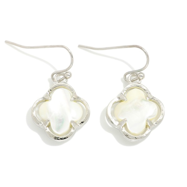 Pearl Clover With Metal Tone Border Drop Earrings 

- Approximately .75" L