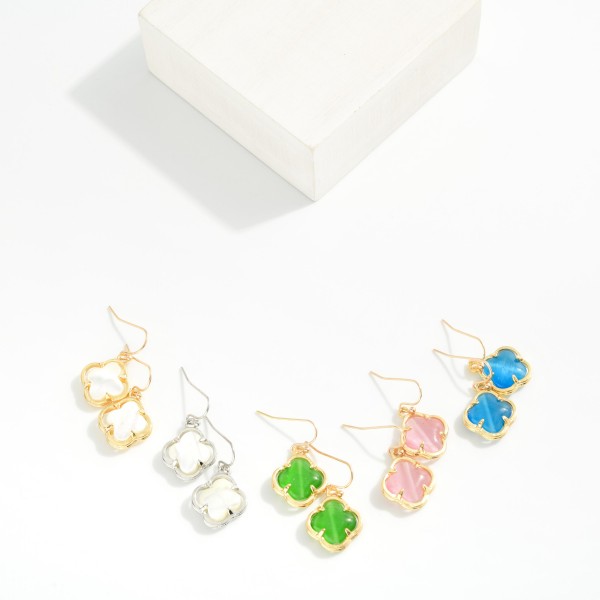 Acetate & Metal Clover Drop Earrings 

- Approximately 1" L