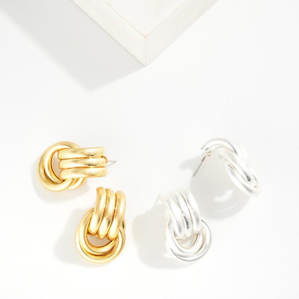 Metal Tone Door Knocker Layered Hoop Drop Earring 

- Approximately 1.5" L