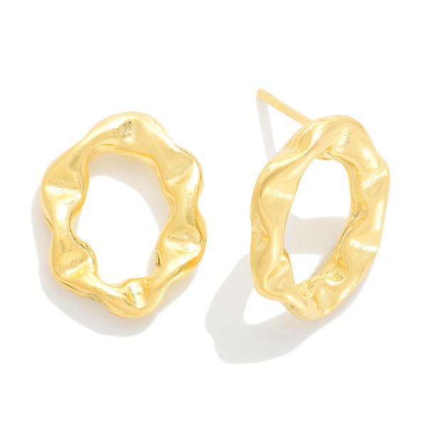 Pinched Metal Hoop Post Drop Earrings 

- Gold Filled 
- Approximately .5" L