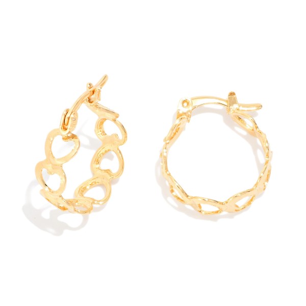 Metal Tone Hollow Hearts Hoop Earrings 

- Gold Filled 
- Approximately .75" D