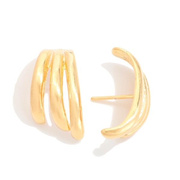 Curved Layered Metal Post Drop Earrings 

- Approximately .75" L