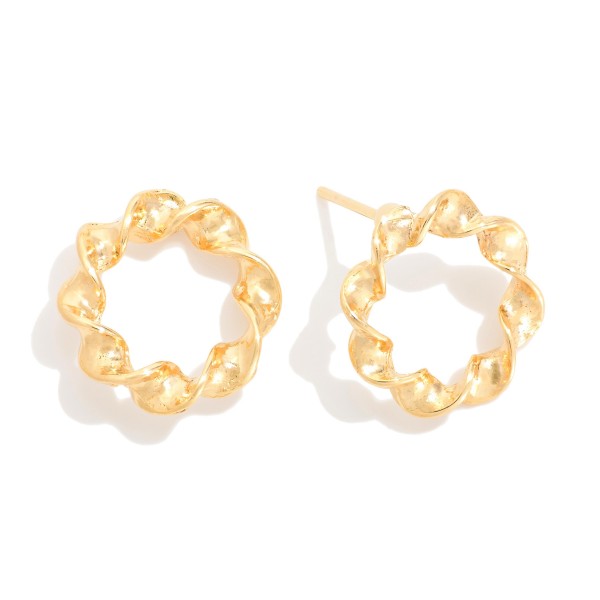 Twisted Metal Hoop Post Drop Earrings 

- Gold Filled 
- Approximately .5" L