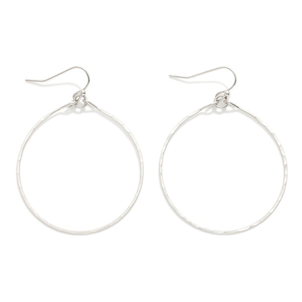 Hammered Metal Hoop Drop Earrings 

- Approximately 2" L