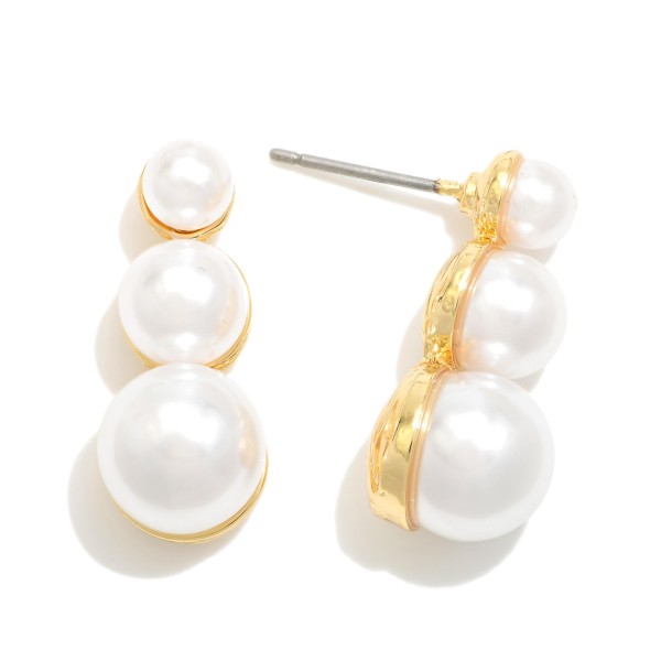 Graduated Pearl Post Drop Earrings 

- Approximately .75" L