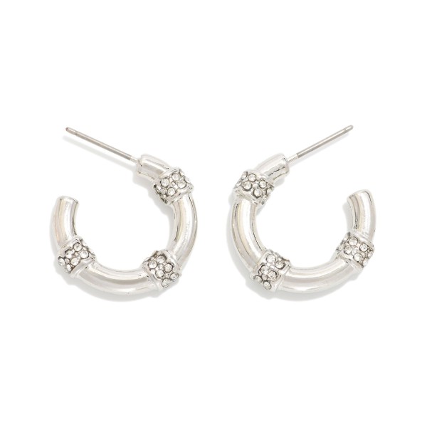 Metal Tone Hoop Earrings Featuring Rhinestone Details 

- Approximately .5" D