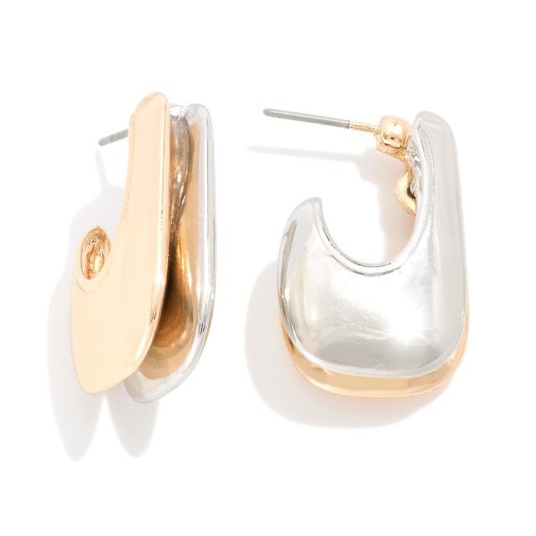 Two Tone Layered Metal Post Drop Hoop Earrings 

- Approximately 1" L
