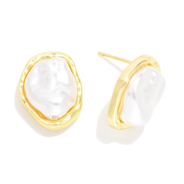 Baroque Pearl & Metal Tone Border Post Drop Earrings

- Approximately .75" L

