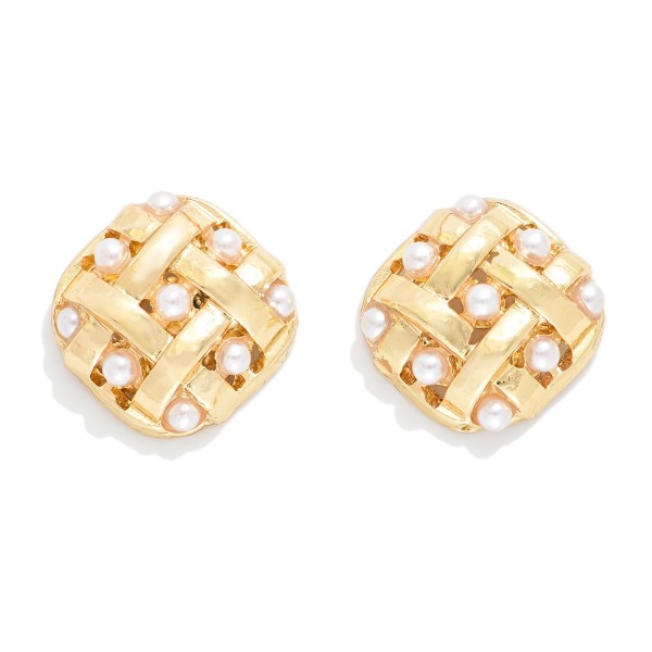 Woven Metal Square With Pearl Details 

- Approximately .5" L