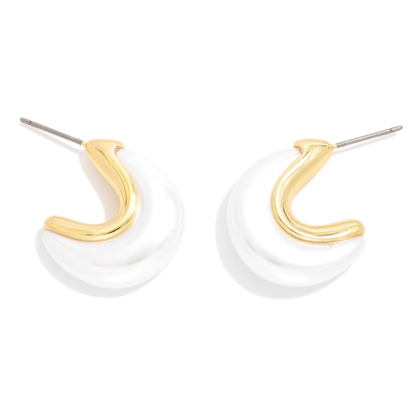 Pearl & Metal Hoop Earrings 

- Approximately .5" D