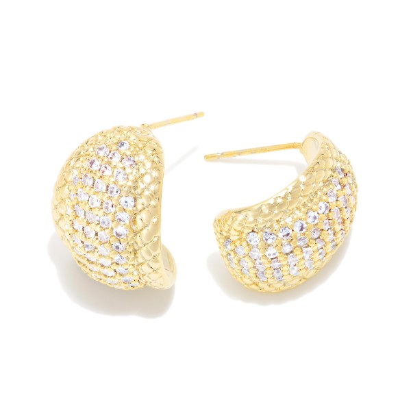 Cubic Zirconia Chunky Metal Tone Half Hoop Earrings 

- Approximately .5" L 