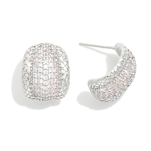 Cubic Zirconia Chunky Metal Tone Half Hoop Earrings 

- Approximately .5" L 