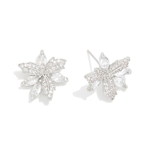 Rhinestone & Metal Flower Stud Earrings 

- Approximately .75" L