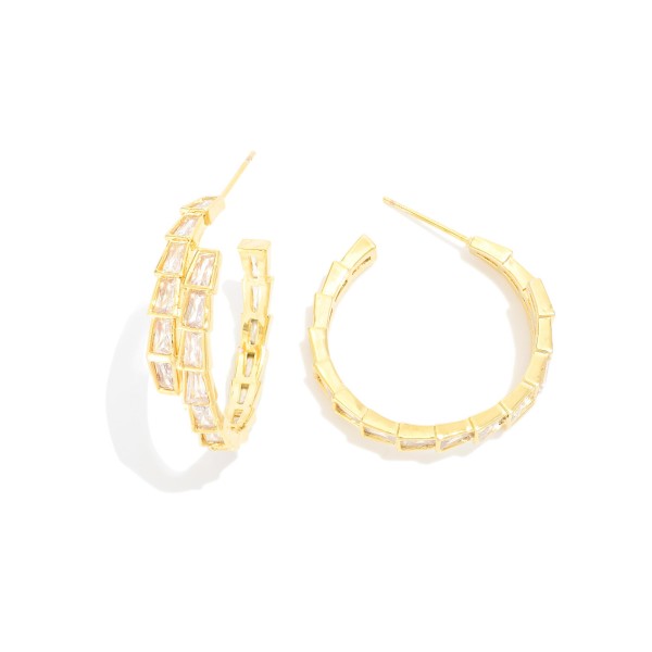 Baguette Diamond Studded Overlapping Hoop Earrings 

- Approximately 1" D