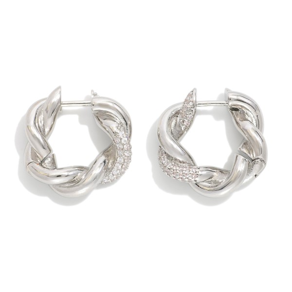 Intertwined Metal Hoop Earrings Featuring Rhinestone Details 

- Approximately .5" D