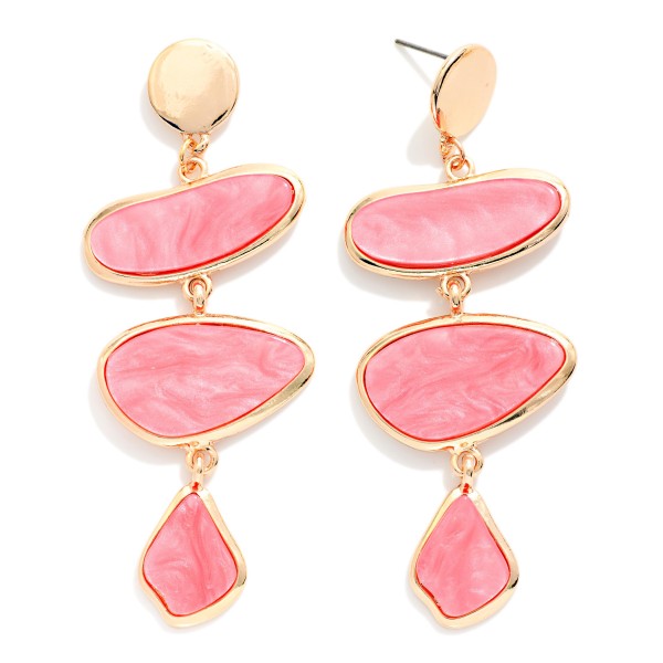 Linked Pearlescent Geometric Shape Post Drop Earrings 

- Approximately 2.5" L