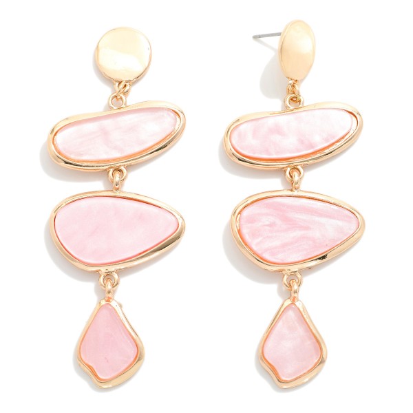 Linked Pearlescent Geometric Shape Post Drop Earrings 

- Approximately 2.5" L