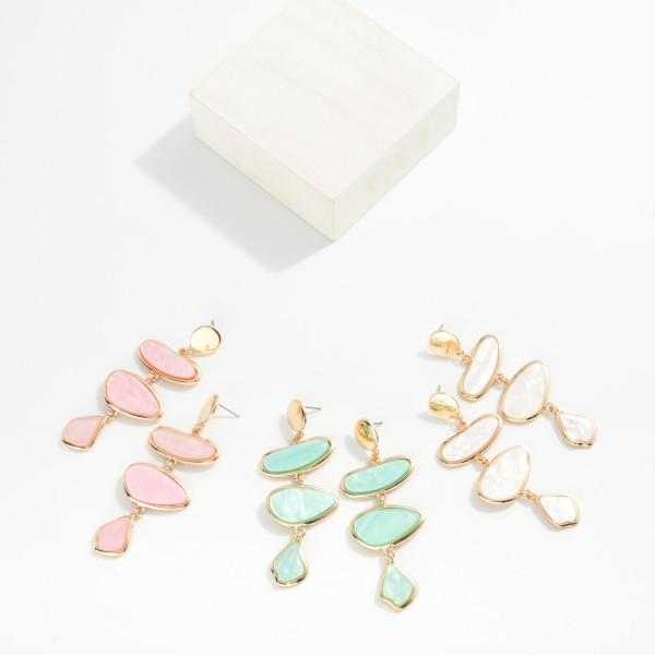 Linked Pearlescent Geometric Shape Post Drop Earrings 

- Approximately 2.5" L