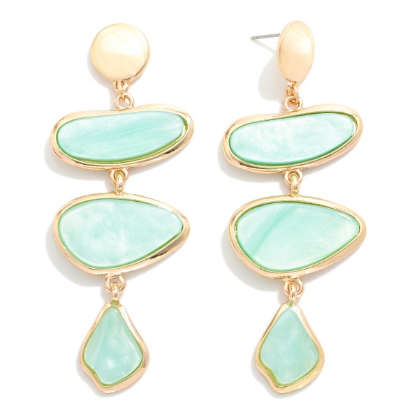 Linked Pearlescent Geometric Shape Post Drop Earrings 

- Approximately 2.5" L