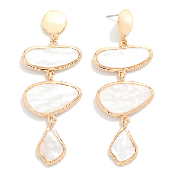 Linked Pearlescent Geometric Shape Post Drop Earrings 

- Approximately 2.5" L