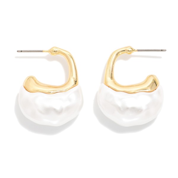 Metal Tone Hoop & Baroque Pearl Post Drop Earrings

- Approximately 1" L 