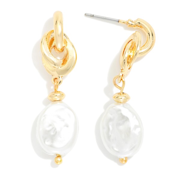 Linked Pearl & Metal Tone Knot Post Drop Earring 

-  Approximately 1.5" L 