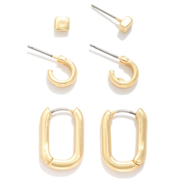 Set Of Three Stud & Hoop Earrings 

- Approximately .25"-.75" L