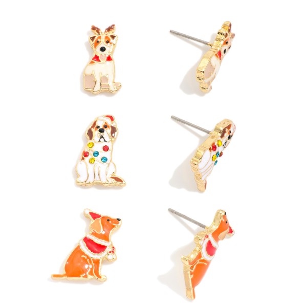 Set Of Three Christmas Dog Stud Earrings 

- Approximately .75" L
