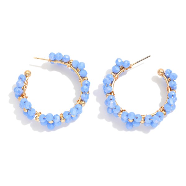 Beaded Flower Hoop Earrings 

- Approximately 1.5" D
