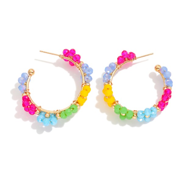 Beaded Flower Hoop Earrings 

- Approximately 1.5" D