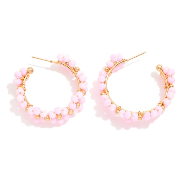 Beaded Flower Hoop Earrings 

- Approximately 1.5" D