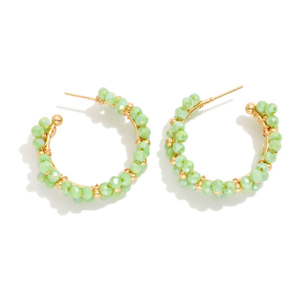 Beaded Flower Hoop Earrings 

- Approximately 1.5" D