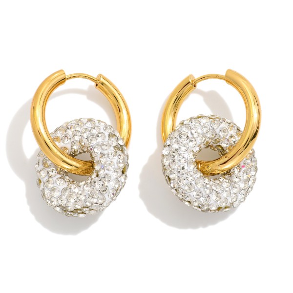 Linked Metal Tone & Pave Rhinestone Hoops Hoop Earrings 

- Approximately .75" D