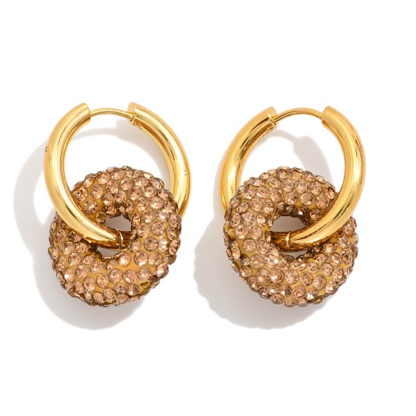 Linked Metal Tone & Pave Rhinestone Hoops Hoop Earrings 

- Approximately .75" D
